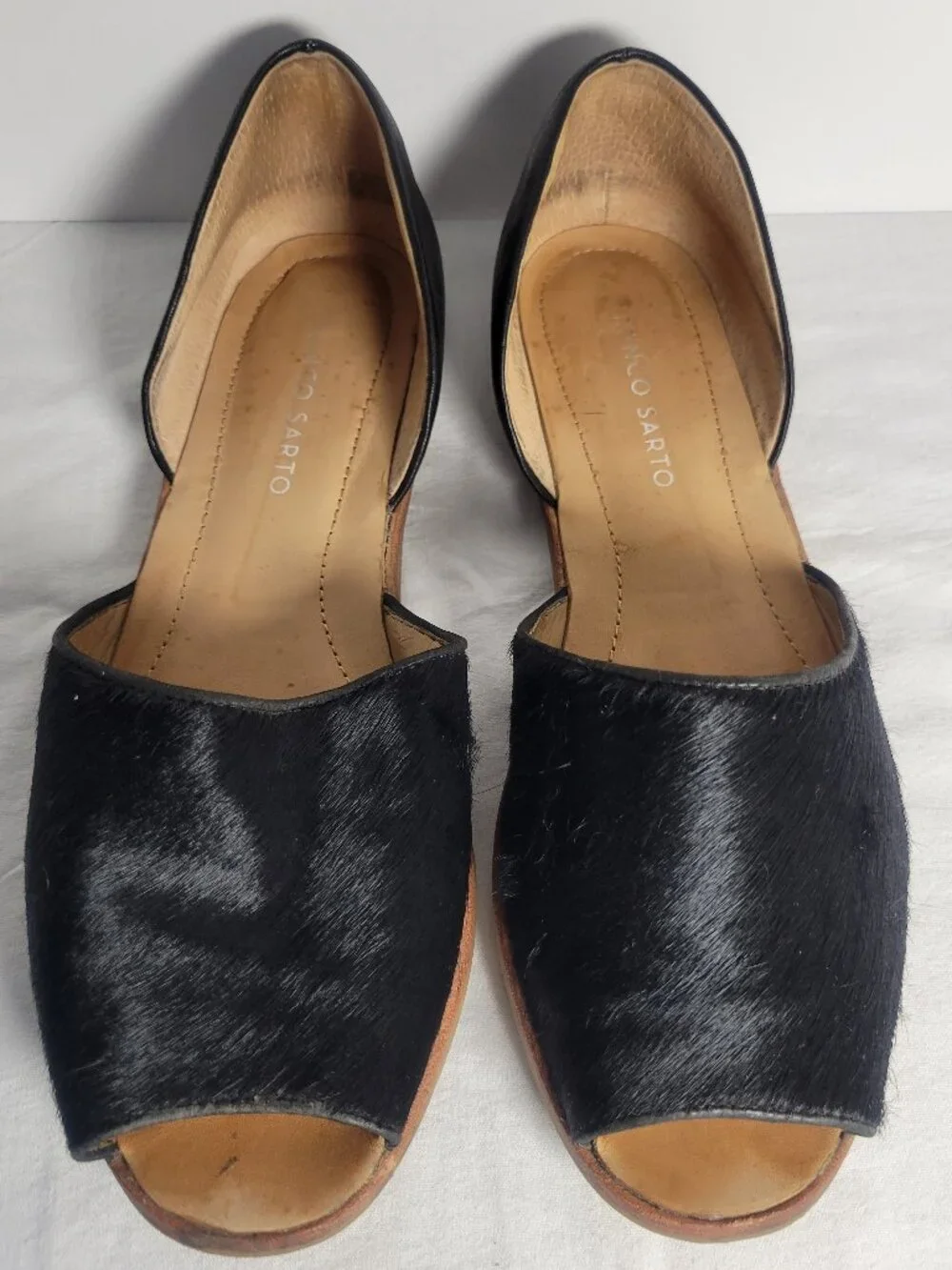 Franco Sarto Venezia Black Calf Hair D'Orsay Peep Toe Flats 7.5M